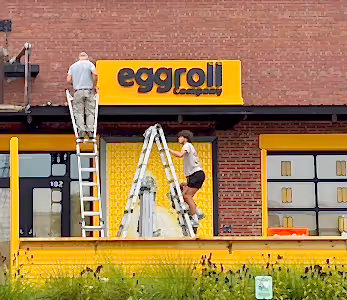 Storefront Sign Channel Letter Install at Eggroll Charlotte NC