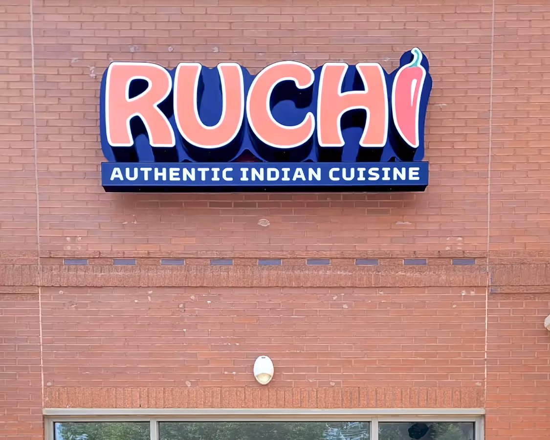 Storefront Sign for Ruchi Indian Restaurant Illuminated 3d Letter & Logo Sign in Charlotte