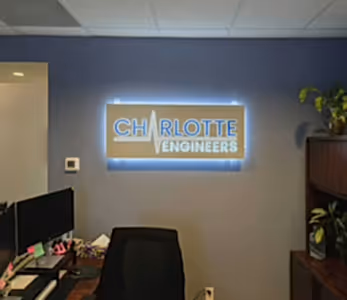 Charlotte Engineers Halo Lit Lobby Reception Indoor Sign