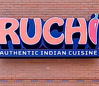 Ruch Indian Restaurant Storefront Signage in Charlotte wide