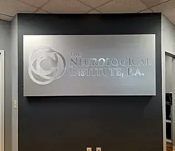 metal lobby sign